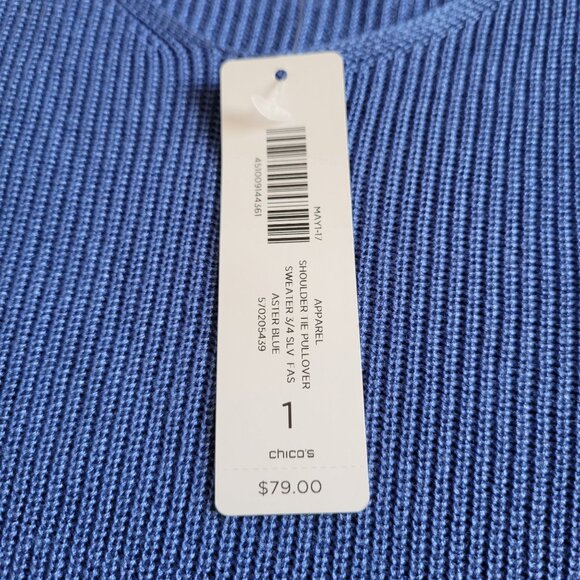 Chicos Blue Shoulder Tie Pullover Sweater Size 1 - Picture 4 of 7